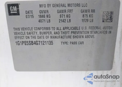 2016 Chevrolet Cruze Limited 1Lt Auto from USA, damaged, VIN 1G1PE5SB4G7121135